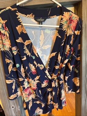 Ralph Lauren Navy Floral Wrap Top
